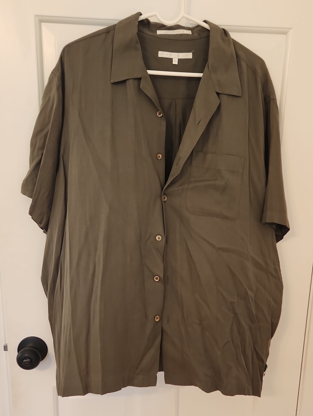 Perry Ellis Olive Green Short-Sleeve Button-Down Shirt